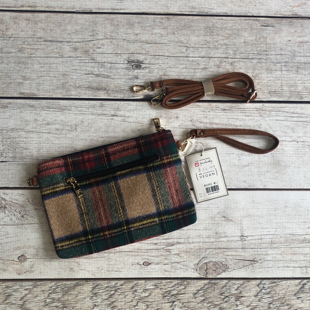 Jen & Co Plaid Vegan Clutch with Strap